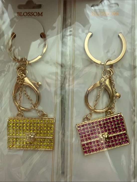 Accessories - Silver or Gold Tone Handbag Keychain in Various Colored Crystals NWT